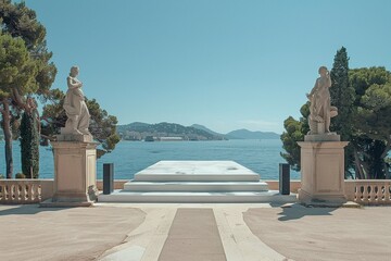 ai generative event podium by the sea