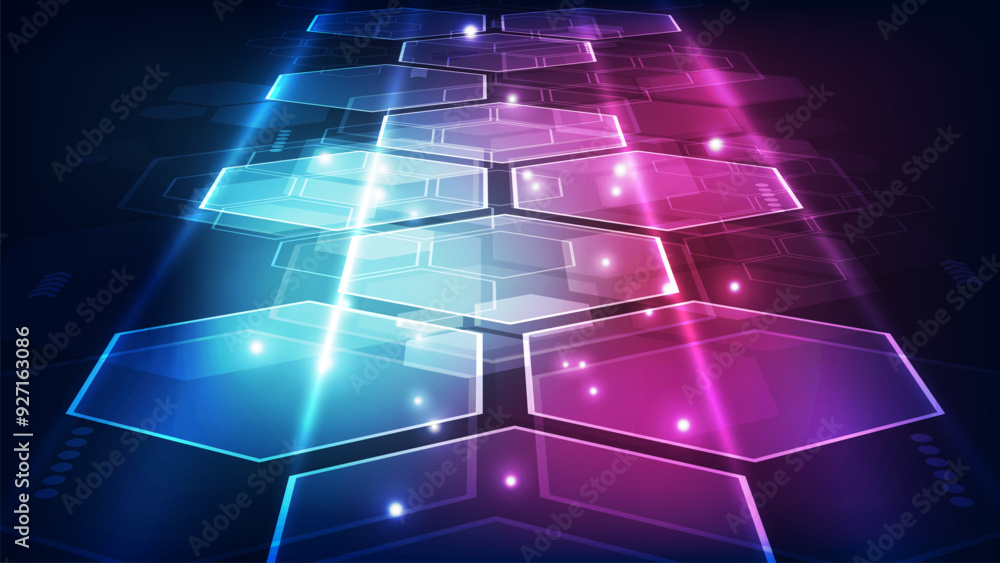 Aufkleber abstract technology background with hexagons and glowing lights. vector illustration.