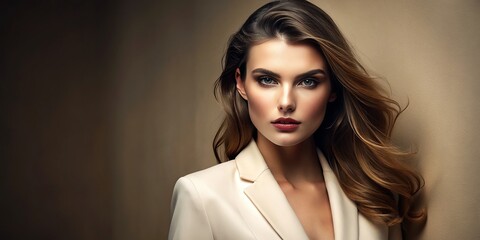 flawless perfection supermodel Editorial stylized sleek modern minimalist neutral tones elegant refined sophisticated understated confident poised statuesque commanding attention