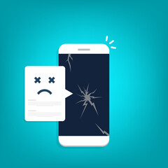 Broken smartphone with sad smile. Broken phone service, recovery and repair concept.	