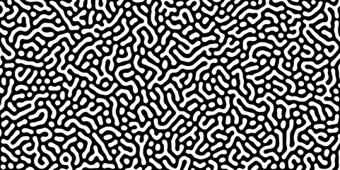 Abstract Turing organic wallpaper with background. Turing reaction diffusion monochrome seamless pattern with chaotic motion. Natural seamless line pattern. Linear design with biological shapes.