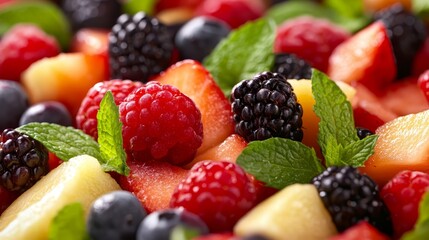 Obraz premium Fresh Mixed Berries and Fruit Salad Close-Up