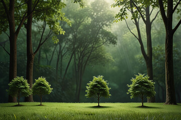 Obraz premium Green grass in the forest