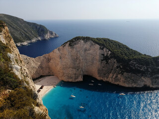 bay with a shipwreck in Zakynthos among the rocks