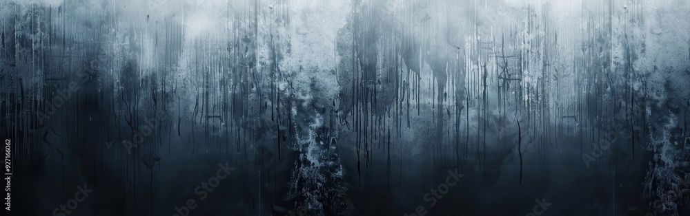 Poster an abstract photograph captures the detailed texture of frosted glass, featuring streaks of dark blu