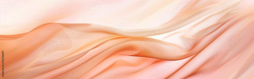 Poster A close-up photograph of a peach colored fabric draped in delicate waves, showcasing its soft and flowing texture. The fabric has a slight sheen, creating a subtle shimmer effect.