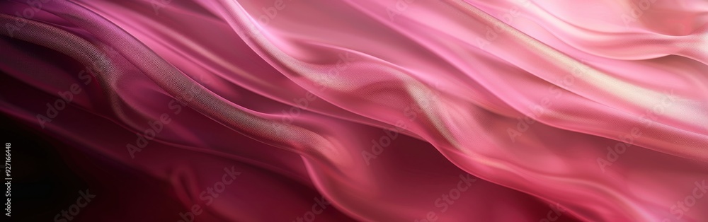 Aufkleber The image shows a close-up of a pink satin fabric draped in soft, flowing folds. The fabric appears to be illuminated by a warm light source, creating a gradient effect from dark red to a lighter pink