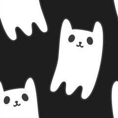 cat ghost cartoon black halloween seamless pattern background wallpaper