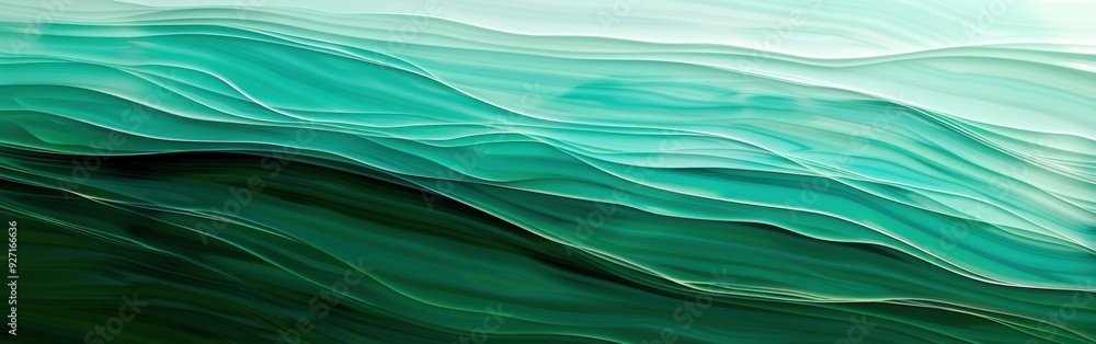 Poster A close-up view of an abstract artwork featuring a flowing, layered pattern of green and white waves. The image is composed of multiple shades of green, transitioning from light green at the top to a 