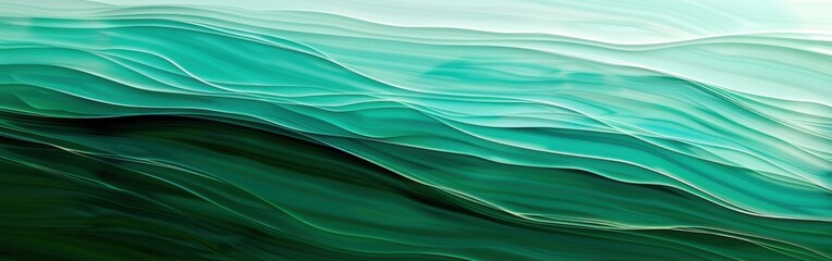 Obraz premium A close-up view of an abstract artwork featuring a flowing, layered pattern of green and white waves. The image is composed of multiple shades of green, transitioning from light green at the top to a 