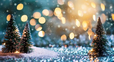 Naklejka premium Christmas and new year abstract banner on blurred bokeh background.Wide view.AI Generative.