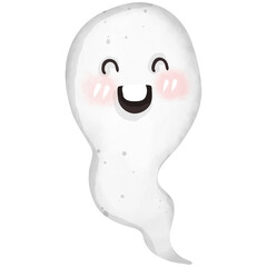 Watercolor painting of a little ghost on Halloween for use as an illustration