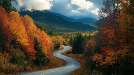 Fototapeta premium Scenic Mountain Road Winding Through Lush Forest | Stunning Nature Photography