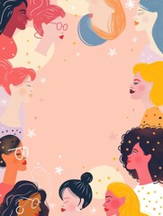 Fototapeta premium Diverse Women Illustration on Pink Background created by ai