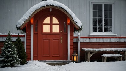 Scandinavian home red door Christmas decoration