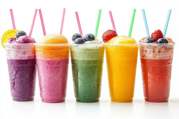 Juices and Floats in Plastic Cup on white background created with Generative AI
