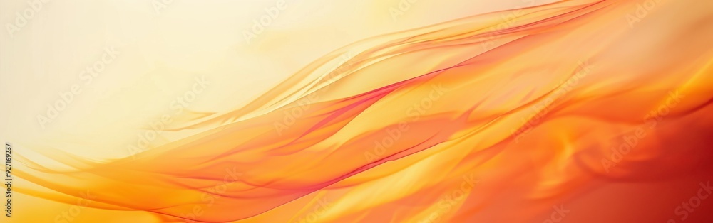 Poster a close-up image of a piece of flowing fabric. the fabric is a soft orange and yellow color, and it 