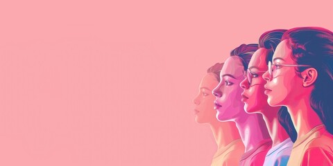 Fototapeta premium Diverse Women Illustration on Pink Background created by ai