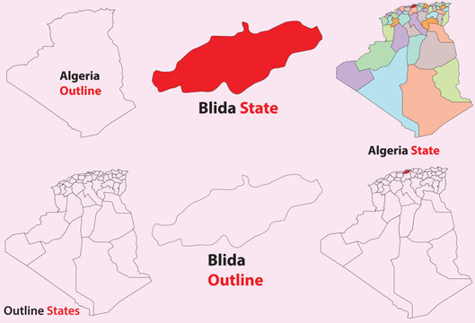 Blida map vector of Algeria, Blida line map, Blida with city map, Blida outline map