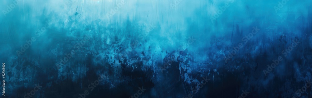 Poster A digital illustration of a watercolor painting. The background is a gradient of light and dark blue, with abstract shapes and textures that resemble an ocean scene.