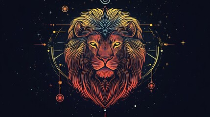 Leo horoscope sign in twelve zodiac with galaxy stars background.