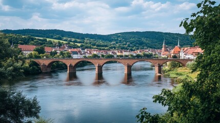 Historic Bridge Overlooking Picturesque River Town - Scenic View