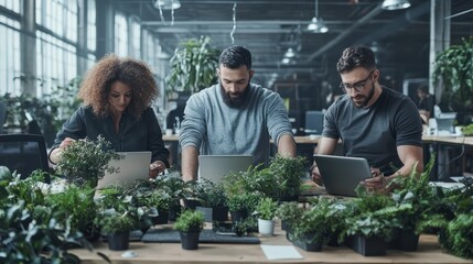 Modern Office Collaboration: Employees Working on Project with Digital Devices, Generative Ai