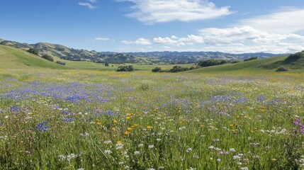 Wildflower Fields and Rolling Hills: A Scenic Panorama