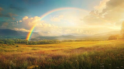 Rainbow Over Wide Open Field: A Breathtaking Scenic View