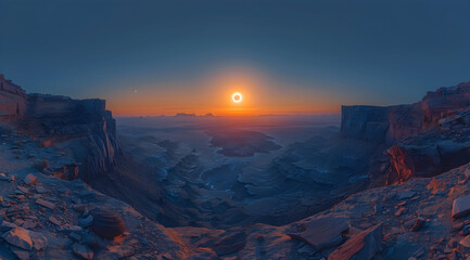 Naklejka premium Mountain Landscape with Solar Eclipse Digital Illustration