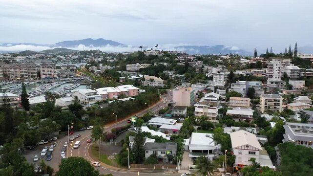 Aerial view of the Noumea, NEW CALEDONIA from the sea / Noum&eacute;a, Nouvelle Cal&eacute;donie