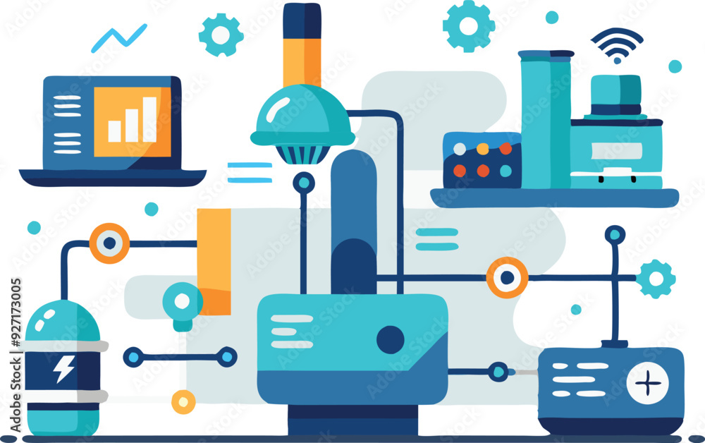Aufkleber a modern industrial workspace showcases machines and digital tools for automation and innovation in 