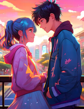 First Love: Anime Couple's Charming Date