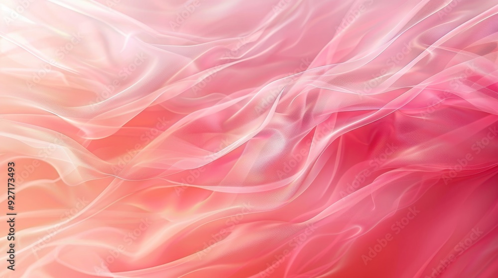 Poster A close-up photograph of soft pink and white sheer fabric, draped and flowing in gentle waves. The light shines through the delicate material, creating a soft and ethereal effect.