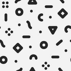 Memphis 80s to 90s fashion seamless scribble line pattern with black and white texture Line art vector illustration
