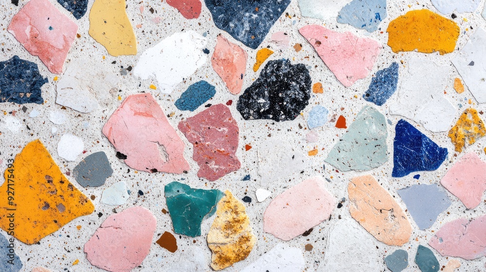 Poster colorful terrazzo floor with various colors. perfect for backgrounds and design projects needing a u