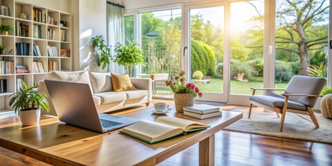Fototapeta premium SoftNaturalLight PeacefulHomeSettings OpenBooks LaptopsClosed DiverseAgeGroupsReflections