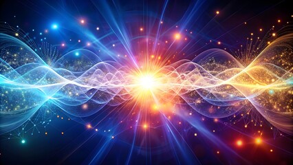 Naklejka premium Quantum energy concept depicting abstract energy waves and particles, quantum, energy, wave, particle, abstract