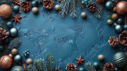 A Christmas banner mockup includes Xmas gifts, balls, and fir branches against a pastel blue background, ideal for greeting card design.