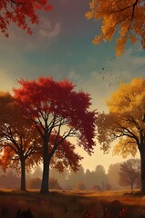 sunset in the forest