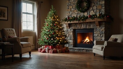 Christmas tree in the fireplace