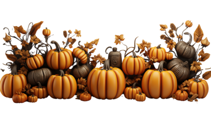 Empty halloween frame with pumpkins with for text isolated on transparent background.