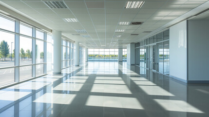 Obraz premium Spacious Modern Business Complex with Clean High-Tech Office Interiors in Commercial District 