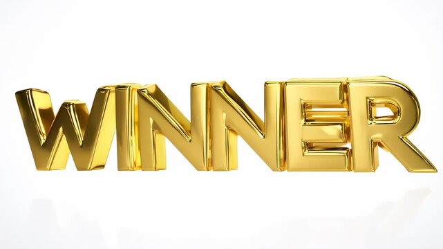Shiny golden winner text isolated on white background