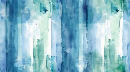 A watercolor painting with abstract vertical stripes of various shades of blue and green. The colors are blended together to create a soft and ethereal effect.