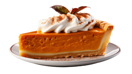 Half of a pumpkin pie isolated on transparent background.
