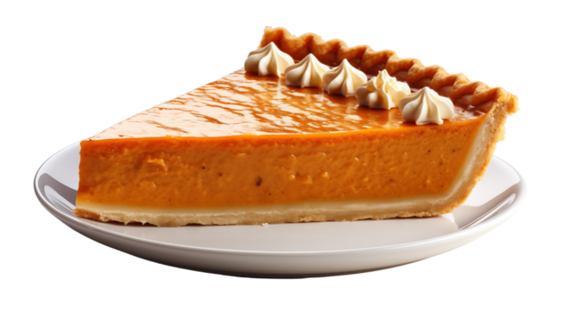 Half of a pumpkin pie isolated on transparent background.