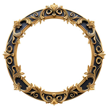 recommend clip art: A circular, ornate, gold frame on a black background.