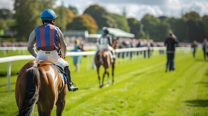 Horse racing track with people eagerly watching the race and holding their betting slips