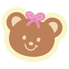 Illustration of teddy bear with pink ribbon for animal, cartoon character, comic, mascot, cute patches, shirt print, plush toy, kid doll, zoo, souvenir shop, brooch, sticker, happy emoji, summer, logo